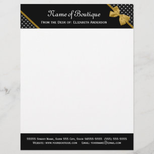 Stylish Boutique Polka Dots Elegant Gold Ribbon Personalised Letterhead
