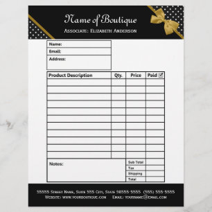 Stylish Boutique Polka Dots Gold Ribbon Order Form