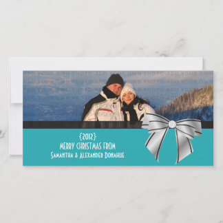 Stylish Bow Holiday Photo Card, Aqua