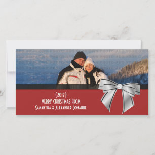 Stylish Bow Holiday Photo Card, Dark Red Card