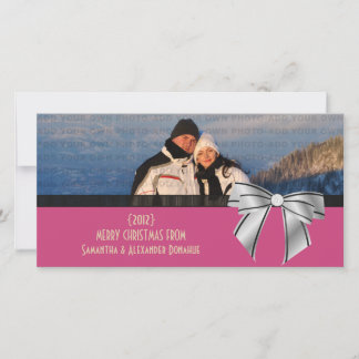 Stylish Bow Holiday Photo Card, Pink Card