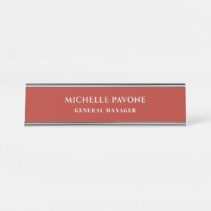 Stylish Brick Red & Grey Simple Plain Professional Desk Name Plate