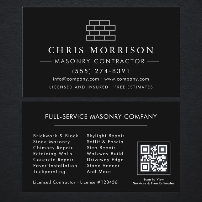 Stylish Bricklayer Brick Masonry QR Code Business Card (Creator Uploaded)