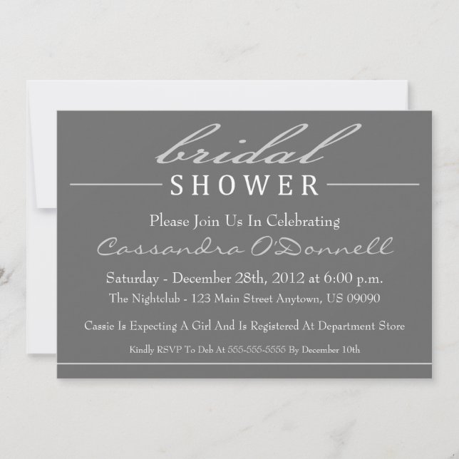 Stylish Bridal Shower Invitations (Silver) (Front)