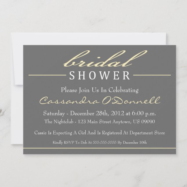 Stylish Bridal Shower Invitations (Yellow) (Front)