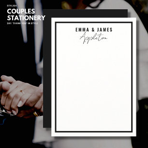 Stylish Bride and Groom Border Note Card with Name