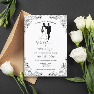stylish bride and groom illustration wedding  invitation