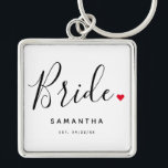 Stylish Bride Wedding Key Ring<br><div class="desc">The perfect gift for any bride,  the fun and modern design features a stylish typography script "Bride" with cute little red love heart full stops. The design is easy to personalise with your name and established wedding date and will be the perfect keepsake from your special day.</div>