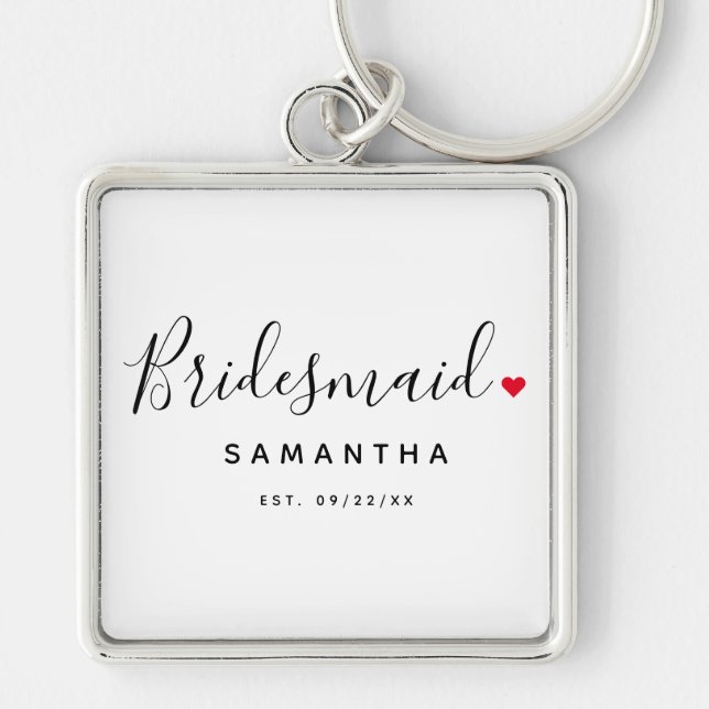 Stylish Bridesmaid Wedding Key Ring (Front)