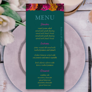 Stylish bright green yellow pink floral wedding  menu