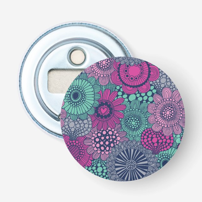 Stylish bright pattern of gorgeous flowers bottle opener (Front)
