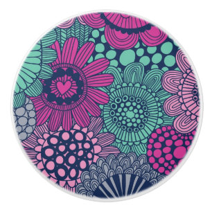 Stylish bright pattern of gorgeous flowers ceramic knob