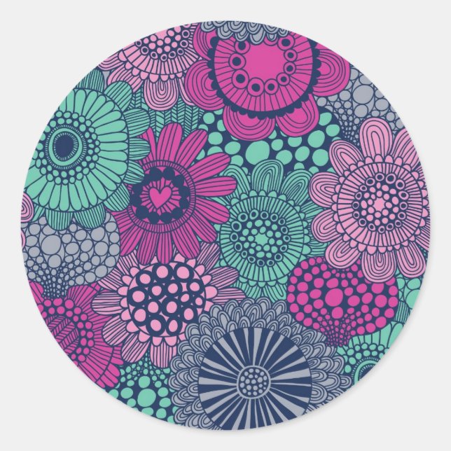 Stylish bright pattern of gorgeous flowers classic round sticker (Front)