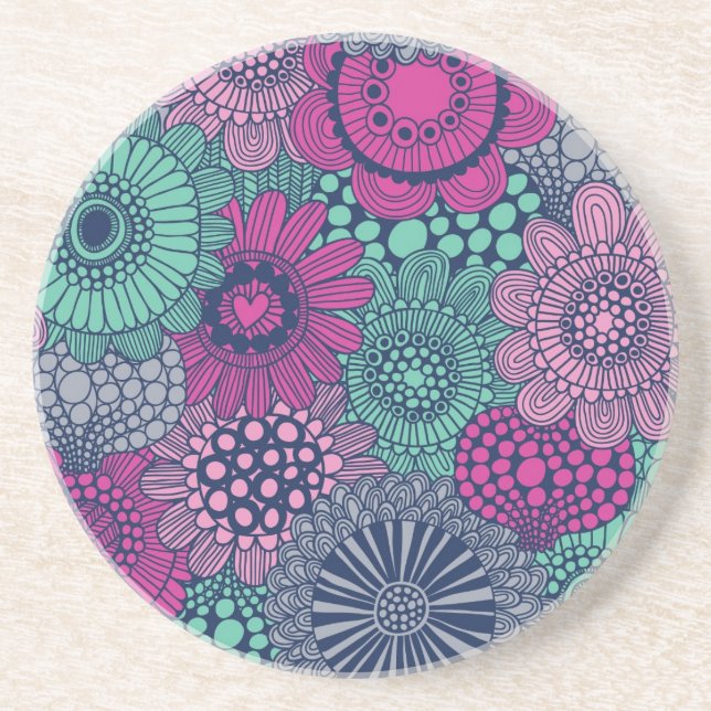 Stylish bright pattern of gorgeous flowers coaster (Front)