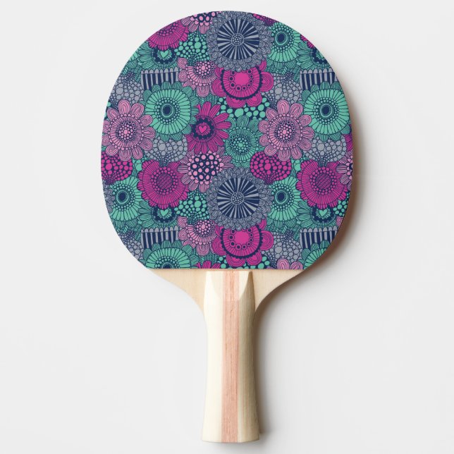 Stylish bright pattern of gorgeous flowers ping pong paddle (Front)