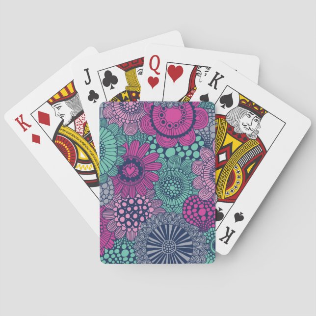 Stylish bright pattern of gorgeous flowers playing cards (Back)