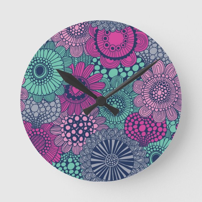 Stylish bright pattern of gorgeous flowers round clock (Front)