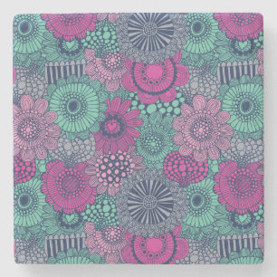 Stylish bright pattern of gorgeous flowers stone coaster