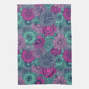 Stylish bright pattern of gorgeous flowers tea towel