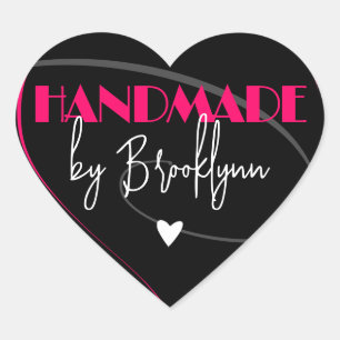 Stylish Bright Pink Handmade Made with Love Heart Heart Sticker