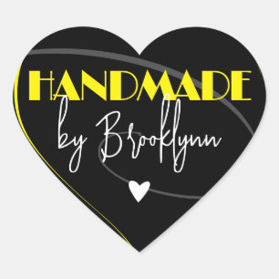 Stylish Bright Yellow Handmade Made Love Heart Heart Sticker