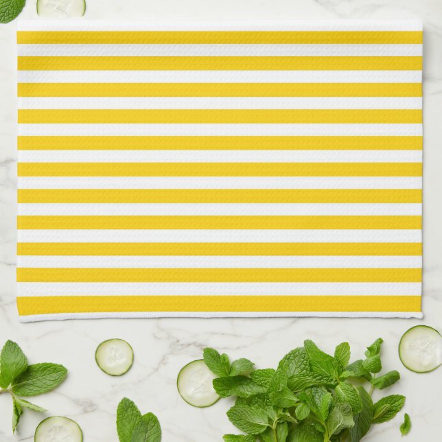 Stylish Bright yellow & white striped Tea Towel (Folded)
