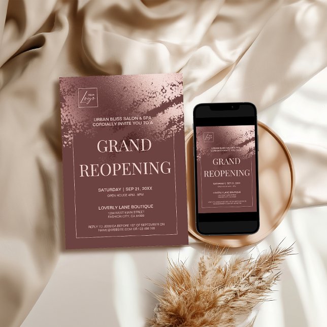 Stylish bronze business grand reopening invite (Stylish bronze business grand reopening invite)