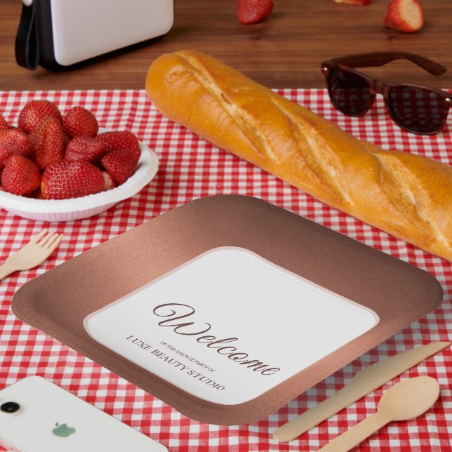 Stylish bronze special event party welcome paper plate (Picnic)