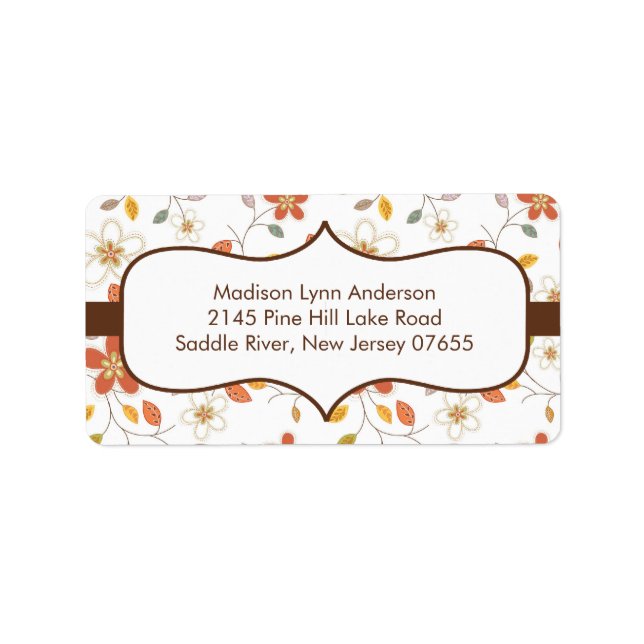 Stylish Brown Fall Flowers Return Address Labels. Label (Front)