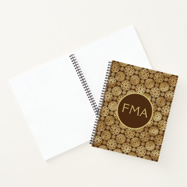 Stylish Brown & Gold Dahlias Pattern Custom Notebook (Inside)