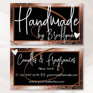 Stylish Brown Gold Frame Heart Handmade by Name Business Card