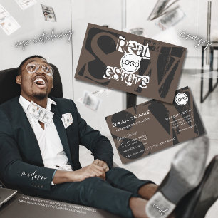 Stylish Brown Gray White with Logo and Monogram Business Card