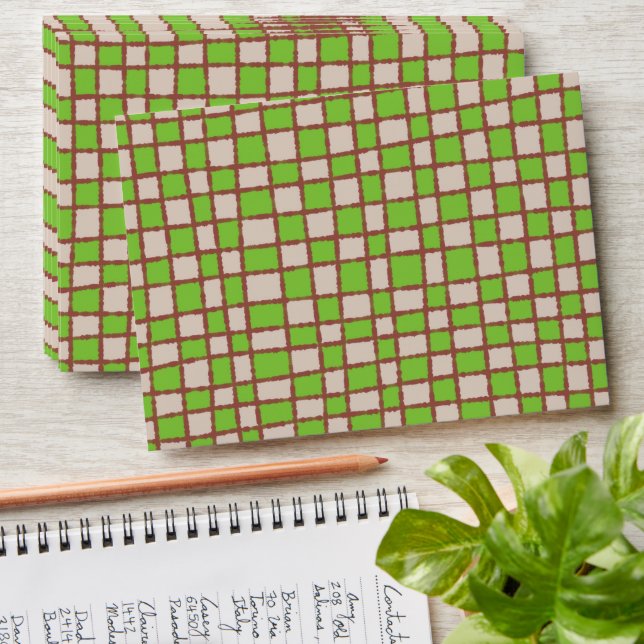 Stylish Brown Green Chequered Chequerboard Pattern Envelope (Stacked)