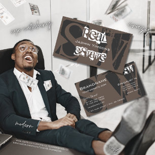 Stylish Brown Grey and White with Initials Modern Business Card