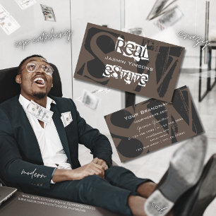 Stylish Brown Grey and White with Monogram Modern Business Card