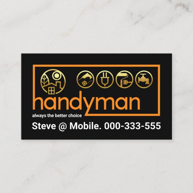 Stylish Brown Handyman Tools Border Business Card (Front)