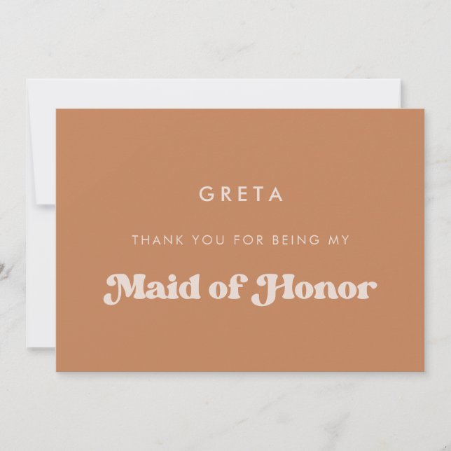 Stylish Brown Maid of honour thank you text card (Front)