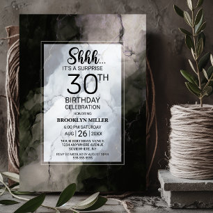Stylish Brown Marble Surprise 30th Birthday Party Invitation
