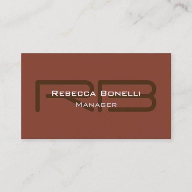 Stylish Brown Monogram Minimalist Plain Simple Business Card (Front)