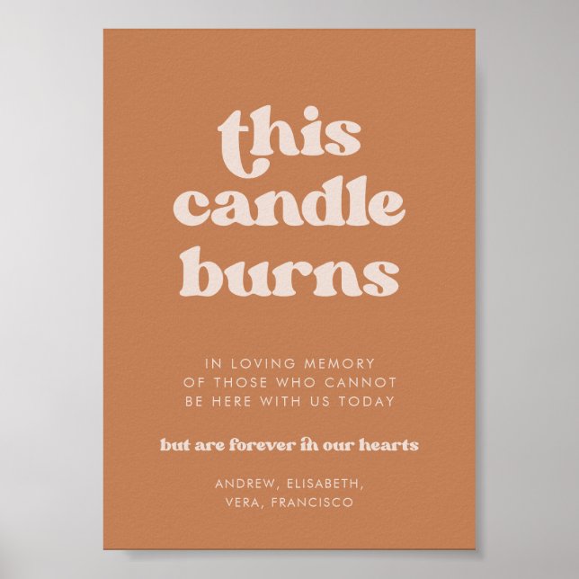 Stylish brown This Candle burns Wedding Memorial Poster (Front)
