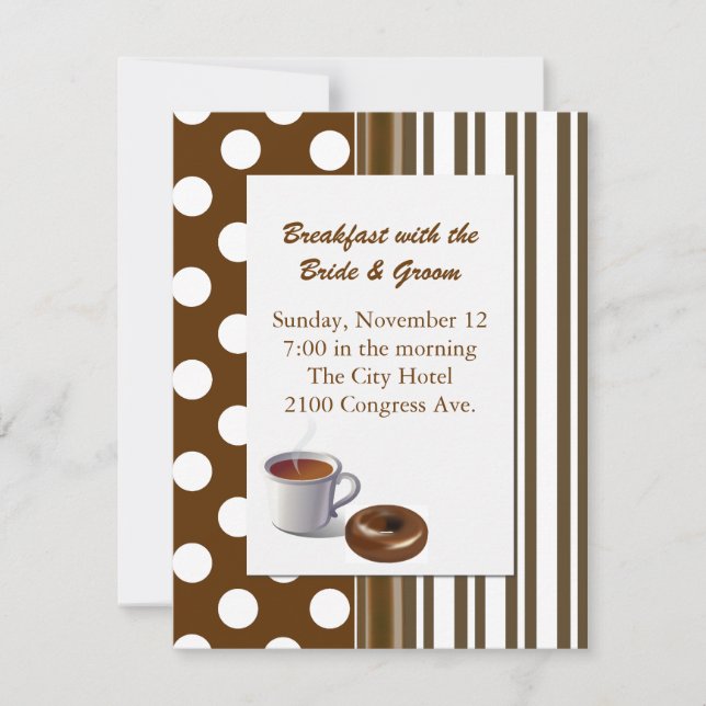 Stylish Brown & White Wedding Breakfast Invitation (Front)