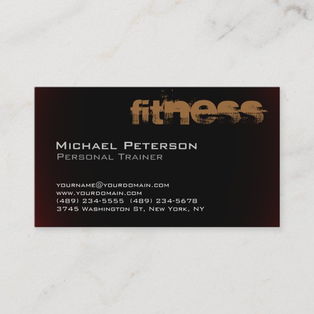 Stylish Browny Red Black Fitness Business Card (Front)