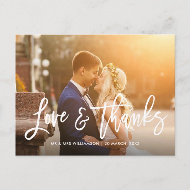 stylish brush script photo wedding thank you card (Front)