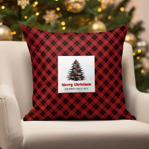 Stylish Buffalo Check Christmas Name Throw Pillow