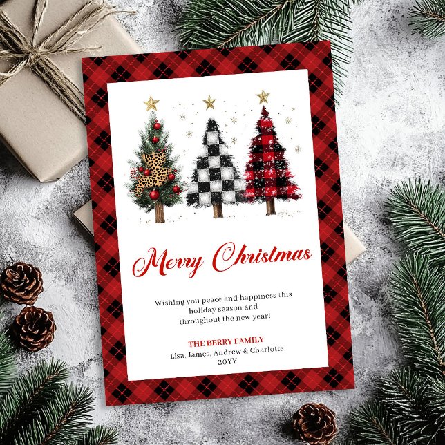 Stylish Buffalo Plaid Christmas Tree Editable Card (Stylish Buffalo Plaid Christmas Tree Editable Card)