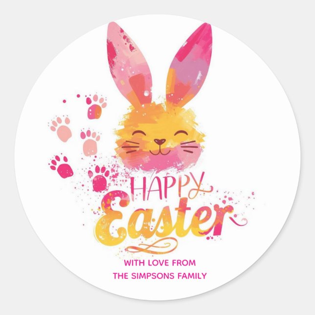 Stylish bunny ears pink Happy Easter Classic Round Sticker (Front)