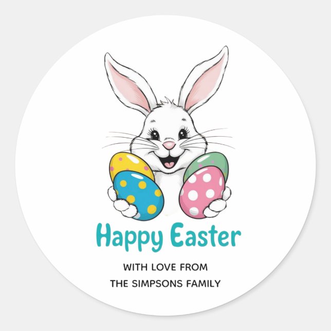 Stylish bunny eggs Floral Happy Easter Sticker (Front)