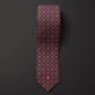 Stylish Burgundy and Gold Mandala Monogram Tie
