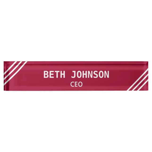 Stylish Burgundy and White Desk Name Plate (Front)