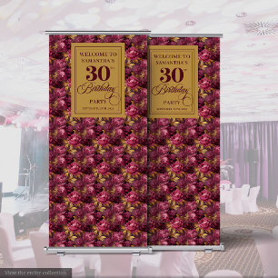 Stylish Burgundy Blush Gold 30th Birthday Party Retractable Banner